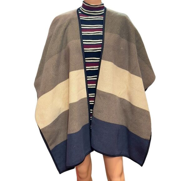 Ike Behar Fleece Colorblock Fashion Wrap One Size - Picture 2 of 13